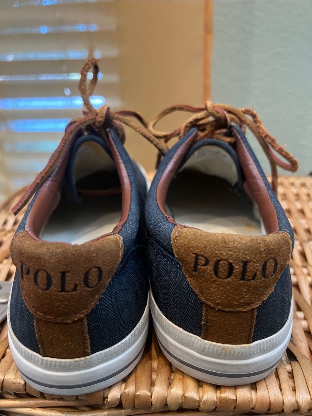 Polo by Ralph Lauren Vaughn Navy Canvas Sneakers with Brown Suede Accents